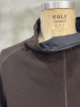 Load image into Gallery viewer, Chocolate Brown Funnel Top in wool by Robyn Black, front view, close up of neck